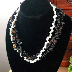 Genuine smoky quartz and freshwater pearls necklace Sterling Silver